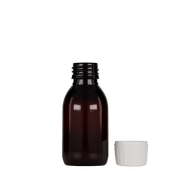 100 ml bottiglia medica in PET, marrone, plastica, bocca: PP 28