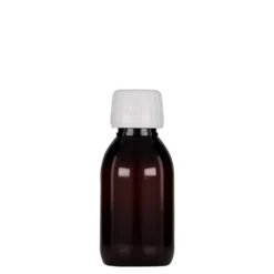 100 ml bottiglia medica in PET, marrone, plastica, bocca: PP 28