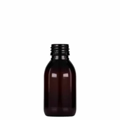 100 ml bottiglia medica in PET, marrone, plastica, bocca: PP 28