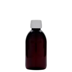 250 ml bottiglia medica in PET, marrone, plastica, bocca: PP 28