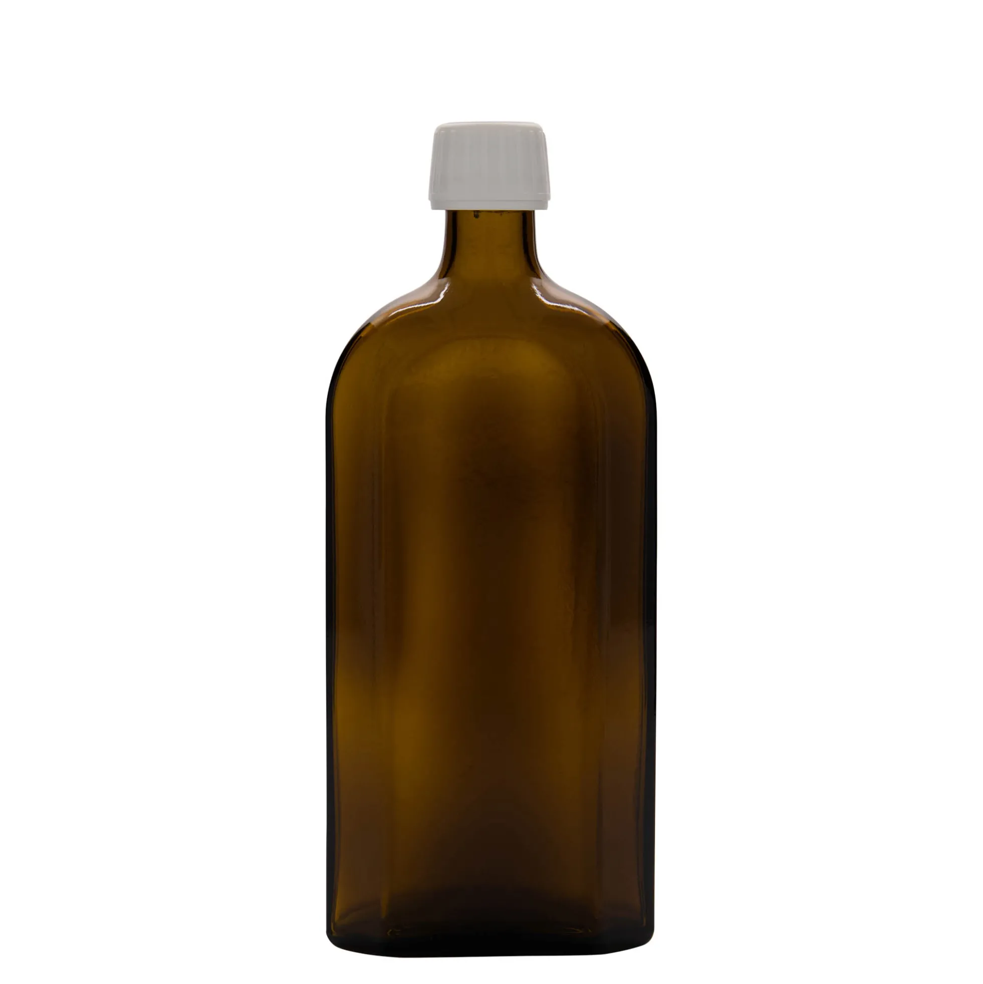 500 ml bottiglia medicinale Meplat, ovale, vetro, marrone, bocca: PP 28