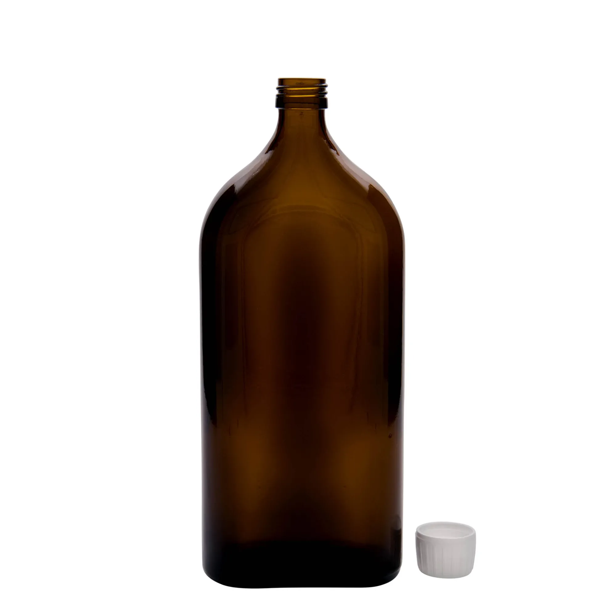 1.000 ml bottiglia medicinale Meplat, ovale, vetro, marrone, bocca: PP 28