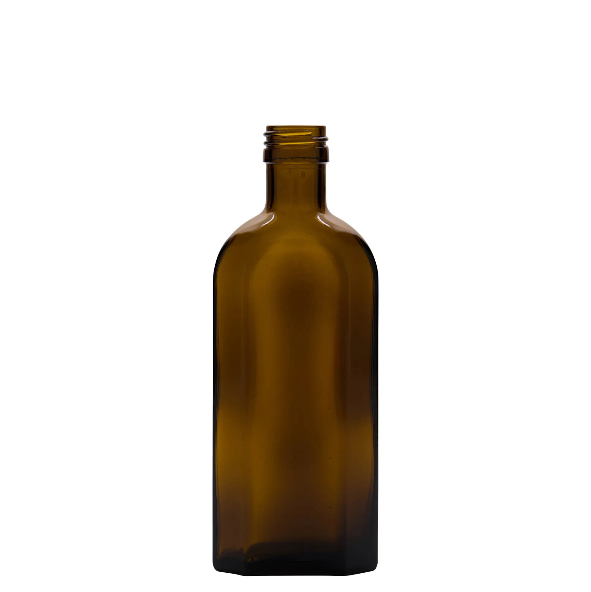 250 ml bottiglia medicinale Meplat, ovale, vetro, marrone, bocca: PP 28