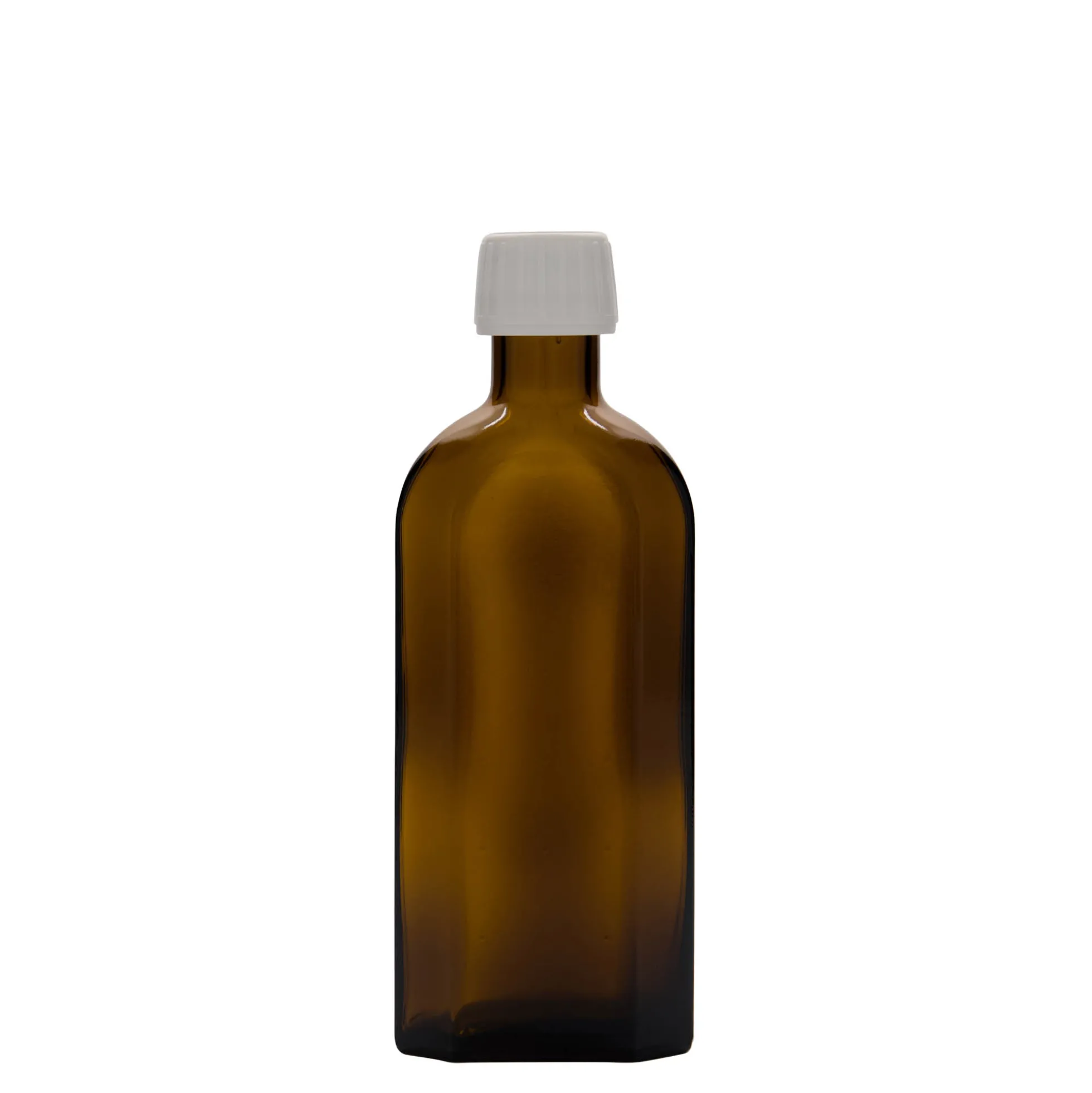 250 ml bottiglia medicinale Meplat, ovale, vetro, marrone, bocca: PP 28
