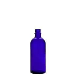 100 ml bottiglia medicinale, vetro, blu reale, bocca: DIN 18