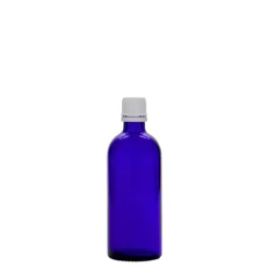 100 ml bottiglia medicinale, vetro, blu reale, bocca: DIN 18