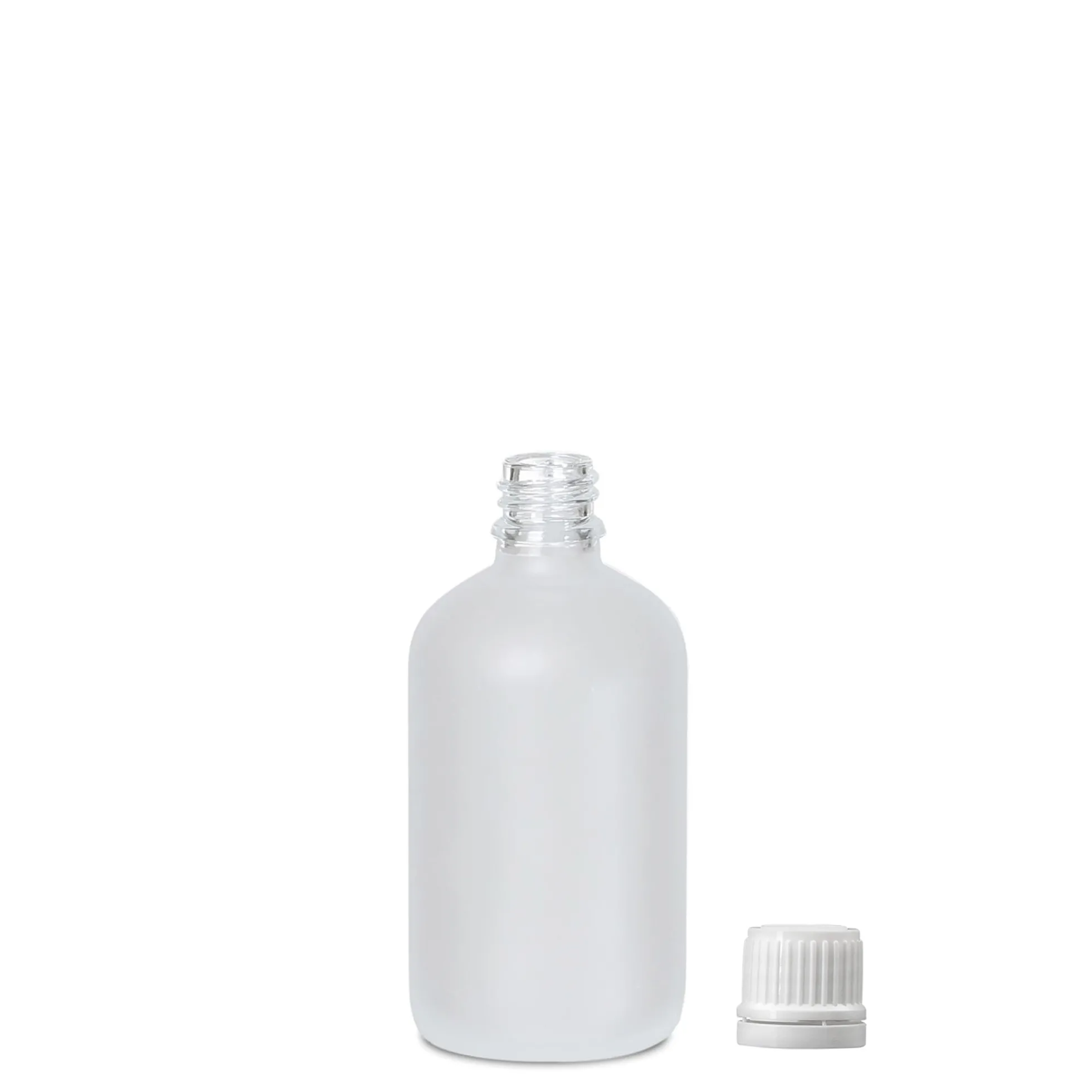 100 ml bottiglia medicinale, vetro, satinato, bocca: DIN 18