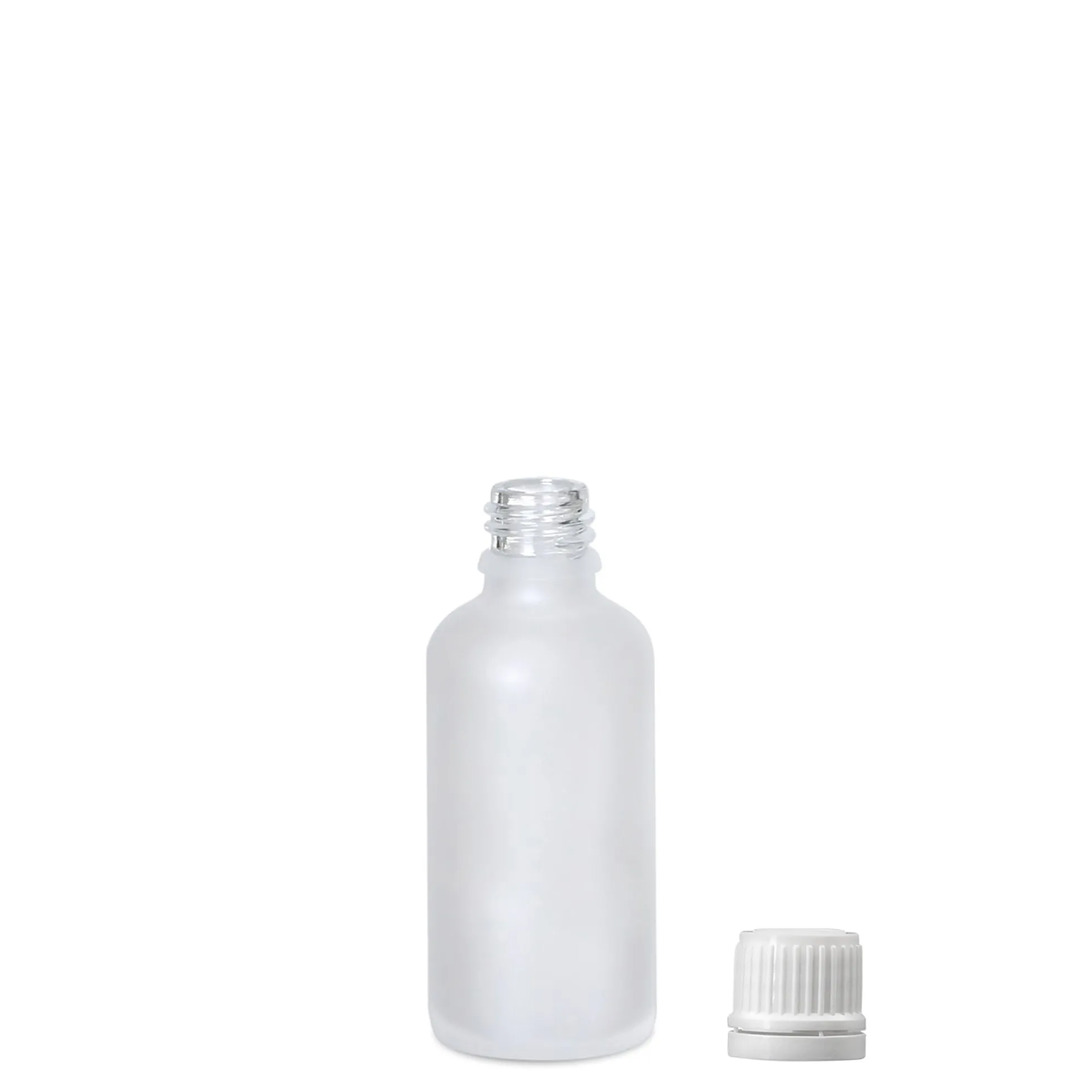 50 ml bottiglia medicinale, vetro, ghiacciato, bocca: DIN 18