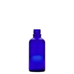 50 ml Flacone con contagocce medicina, vetro, blu reale-rosso, bocca: DIN 18