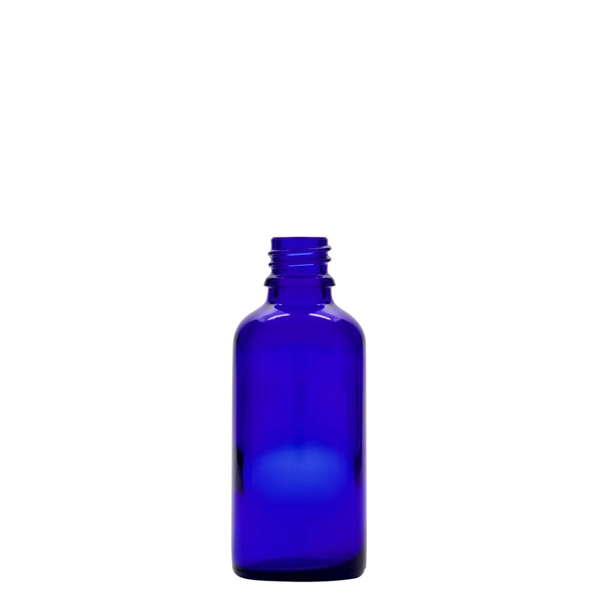 50 ml Flacone con contagocce medicina, vetro, blu reale-rosso, bocca: DIN 18