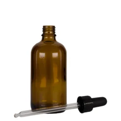 100 ml flacone con contagocce medicinale, vetro, marrone-nero, bocca: DIN 18