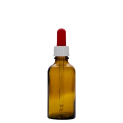 50 ml flacone con contagocce, medicina, vetro, marrone-rosso, bocca: DIN 18