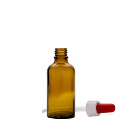 50 ml flacone con contagocce, medicina, vetro, marrone-rosso, bocca: DIN 18
