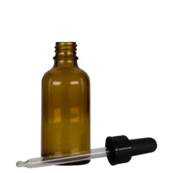 50 ml Flacone contagocce medico, vetro, marrone-nero, bocca: DIN 18