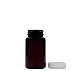 100 ml flacone in PET, plastica, marrone, bocca: 38/400