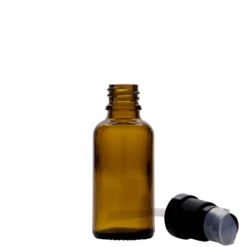 30 ml flacone medico con pompa per lozione, vetro, marrone, bocca: DIN 18