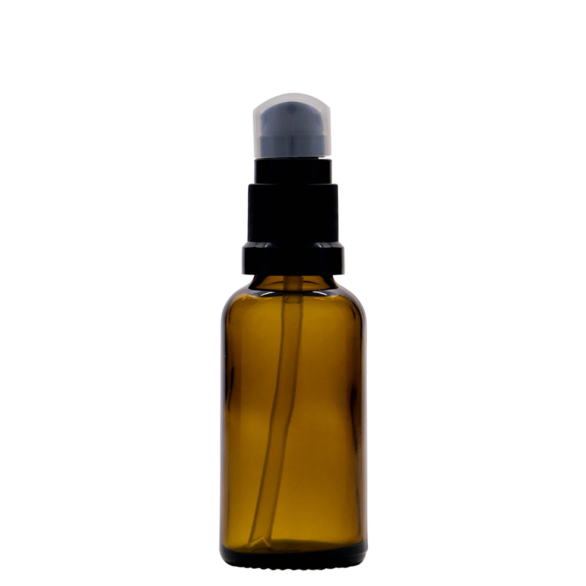30 ml flacone medico con pompa per lozione, vetro, marrone, bocca: DIN 18