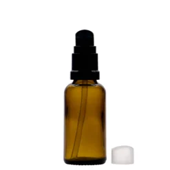 30 ml flacone medico con pompa per lozione, vetro, marrone, bocca: DIN 18