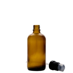 100 ml flacone medico con pompa per lozione, vetro, marrone, bocca: DIN 18