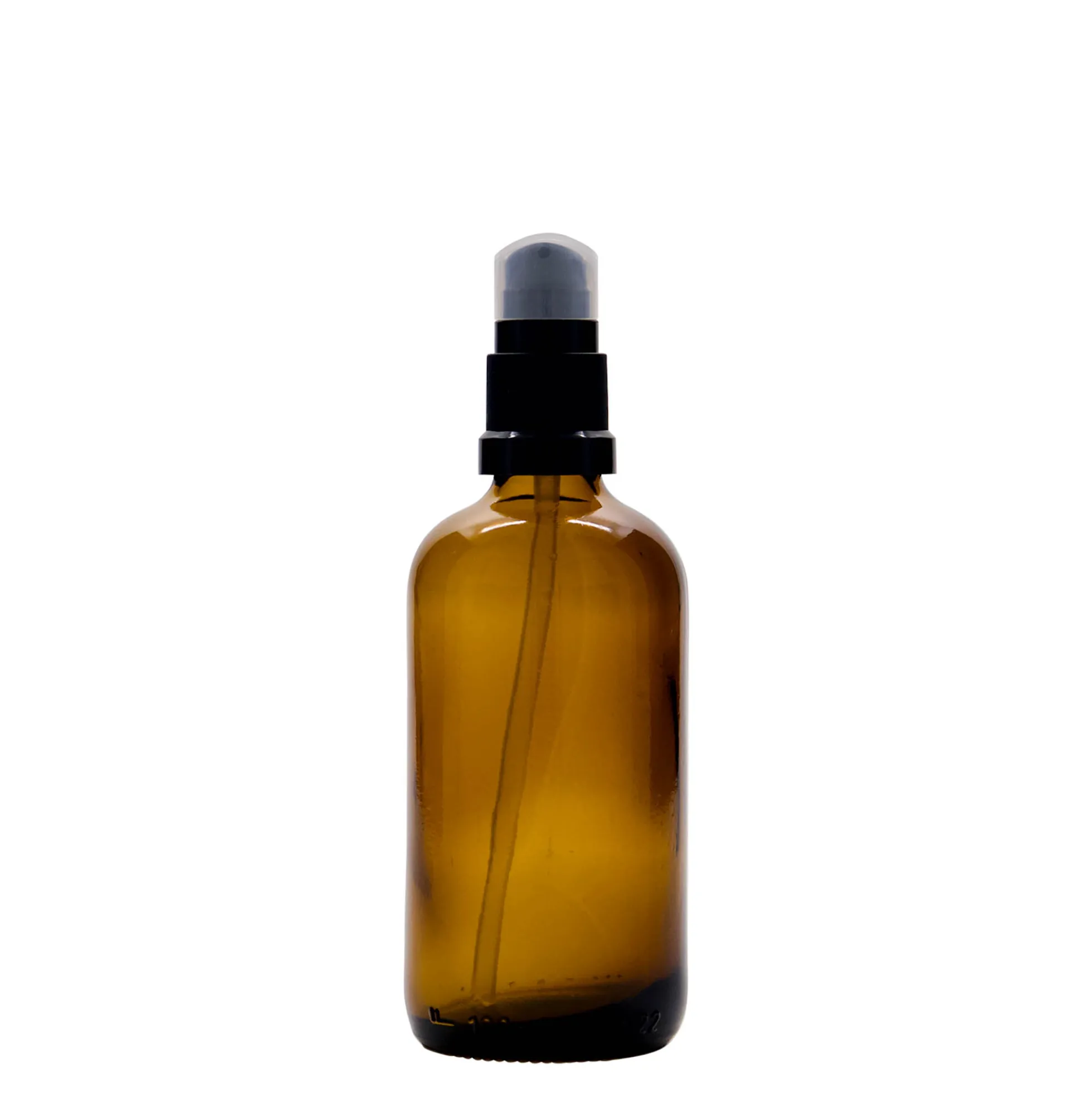 100 ml flacone medico con pompa per lozione, vetro, marrone, bocca: DIN 18