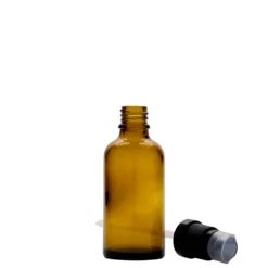 50 ml flacone medico con pompa per lozione, vetro, marrone, bocca: DIN 18
