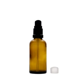 50 ml flacone medico con pompa per lozione, vetro, marrone, bocca: DIN 18