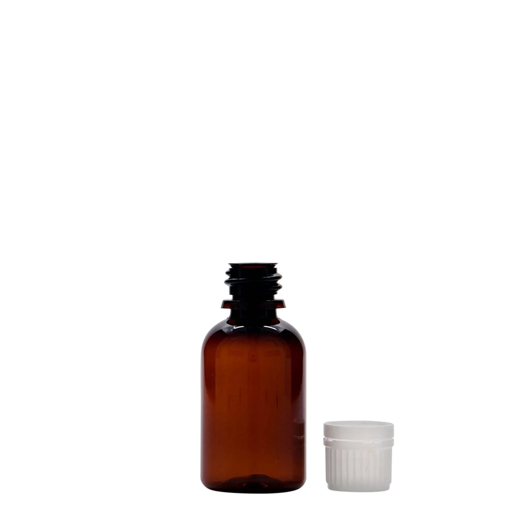 30 ml flacone medico in PET 'Easy Living', marrone, plastica, bocca: DIN 18