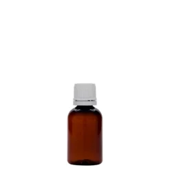 30 ml flacone medico in PET 'Easy Living', marrone, plastica, bocca: DIN 18