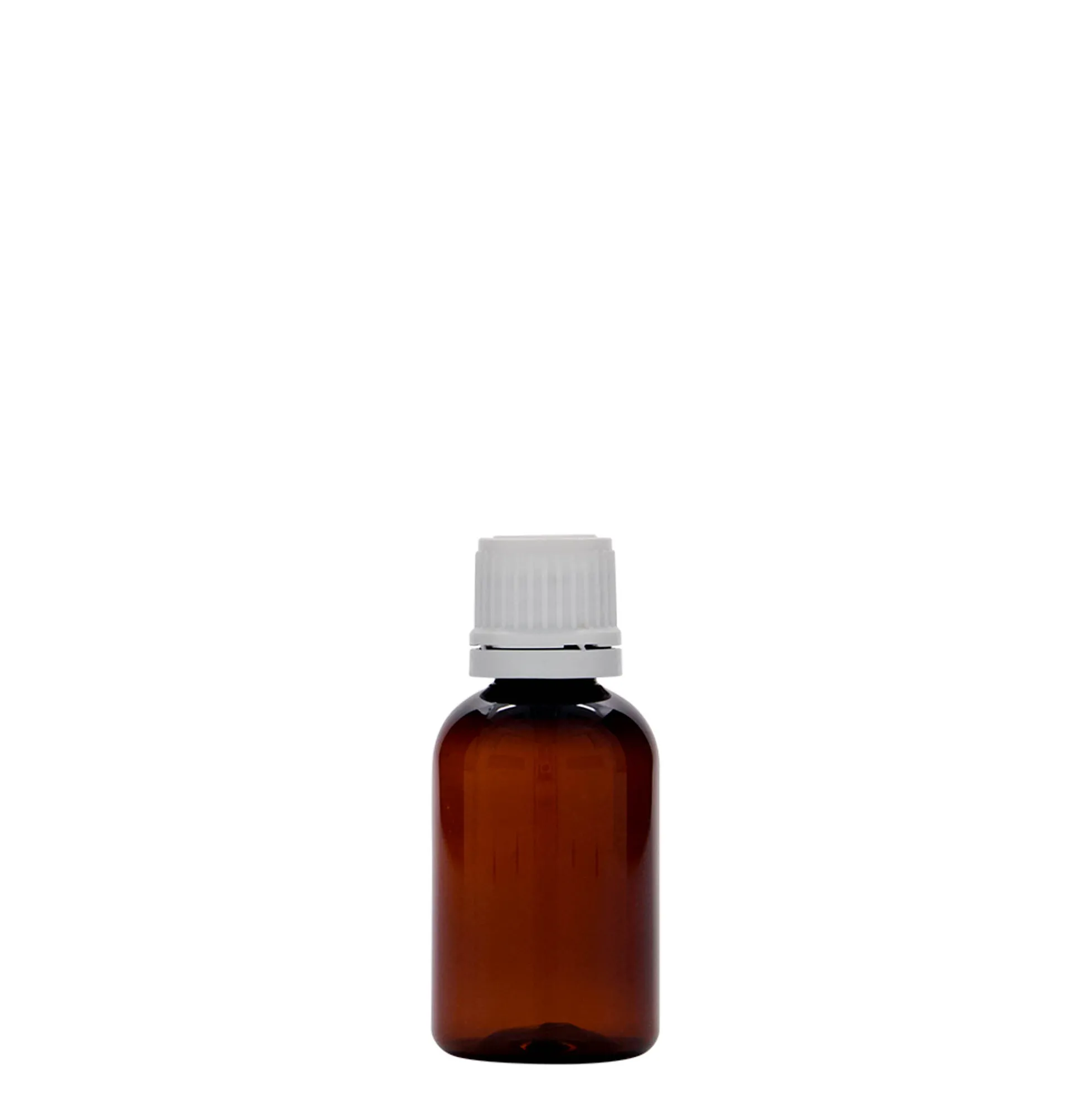 30 ml flacone medico in PET 'Easy Living', marrone, plastica, bocca: DIN 18