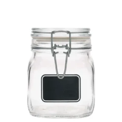 Vaso con chiusura a molla da 750 ml 'Fido', motivo: campo etichetta, quadrato, apertura: chiusura a molla