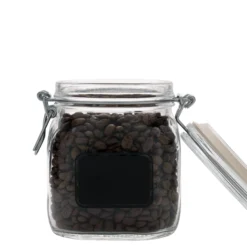 Vaso con chiusura a molla da 750 ml 'Fido', motivo: campo etichetta, quadrato, apertura: chiusura a molla