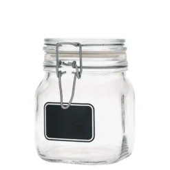 Vaso con chiusura a molla da 750 ml 'Fido', motivo: campo etichetta, quadrato, apertura: chiusura a molla