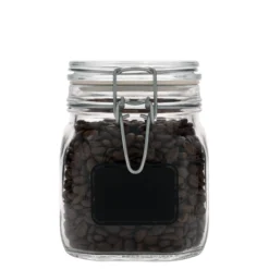 Vaso con chiusura a molla da 750 ml 'Fido', motivo: campo etichetta, quadrato, apertura: chiusura a molla