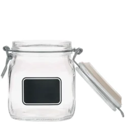 Vaso con chiusura a molla da 750 ml 'Fido', motivo: campo etichetta, quadrato, apertura: chiusura a molla